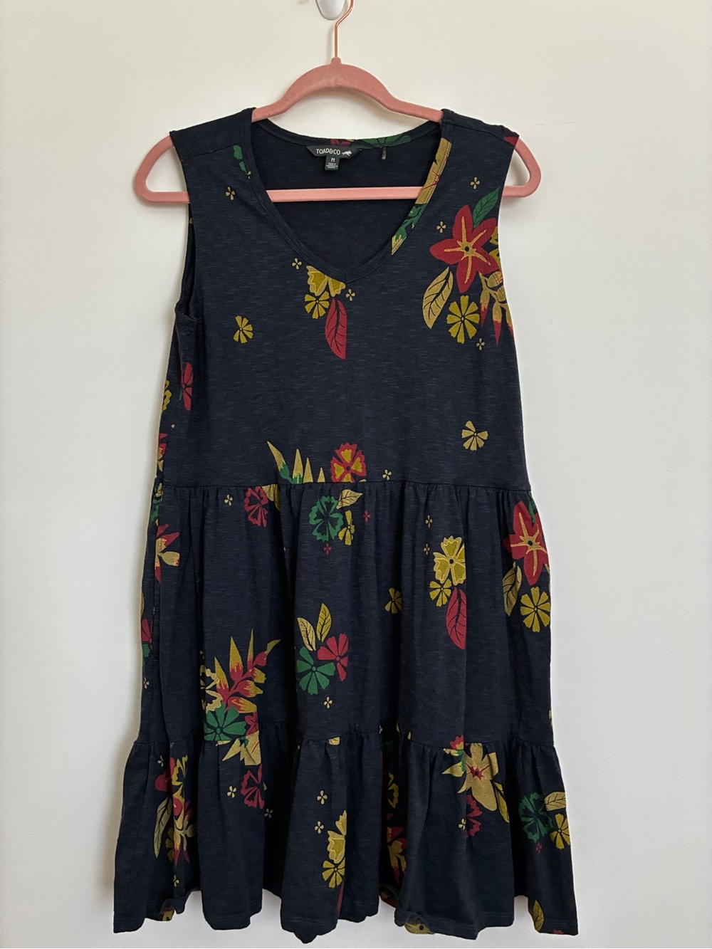 Toad&Co Navy Floral Marley Tiered Sleeveless Dress size medium